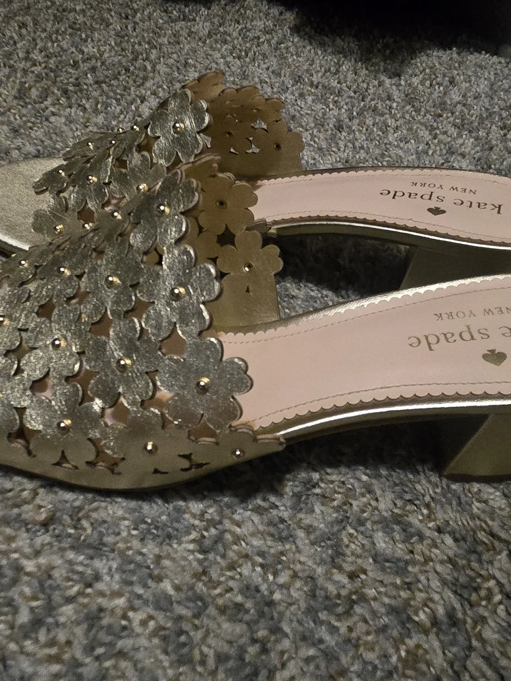 Kate Spade Gold Floral Laser-Cut Slide Sandals